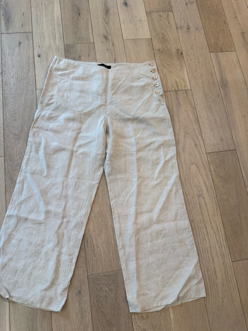 Talbots Light Beige Wide-Leg Linen-Blend Chinos